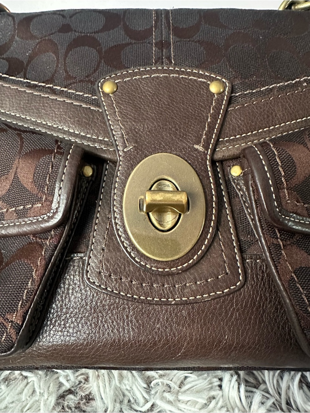 Coach Brown Signature Canvas Shoulder Bag with Brass Hardware - Picture 6 of 8